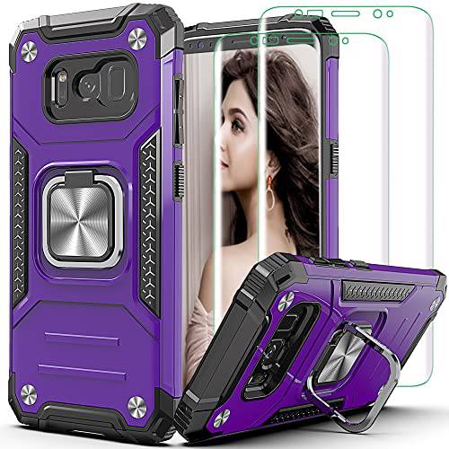 갤럭시 S8 플러스 케이스 삼성 S8 플러스 케이스, 3D 엣지 HD 스크린 Protector[2 팩], AYMECL 밀리터리 등급 더블 충격방지 보호 케이스, 킥스탠드, 삼성 갤럭시 S8 Plus-Purple