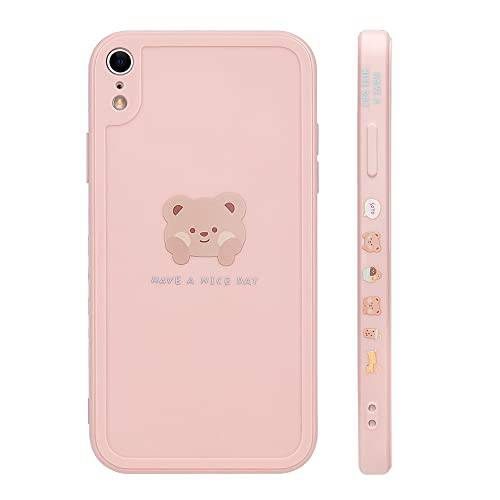 Ownest 호환가능한 아이폰 XR 케이스 귀여운 Painted 디자인 브라운 Bear 볼 디자인 여성용 걸스 패션 슬림 소프트 플렉시블 TPU 러버 커버 아이폰 XR-Pink