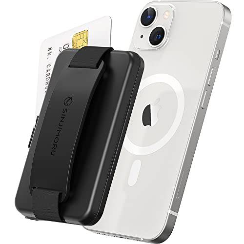 Sinjimoru 안전한 자석 지갑 as 폰 그립 스탠드 MagSafe 지갑,  휴대폰, 스마트폰 지갑 부착형, 스티커  폰 킥스탠드&  폰 그립 홀더 i 폰 12& i 폰 13 시리즈. M-Card Zip 블랙