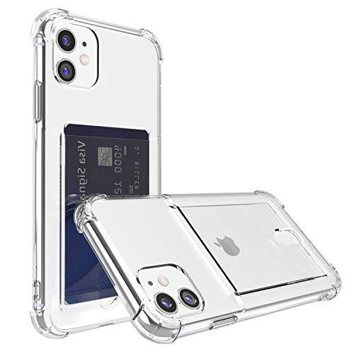 ANHONG 업그레이드 아이폰 11 투명케이스 카드 홀더, 보호 소프트 TPU Shock-Absorbing 범퍼 지갑 케이스 아이폰 11 6.1“