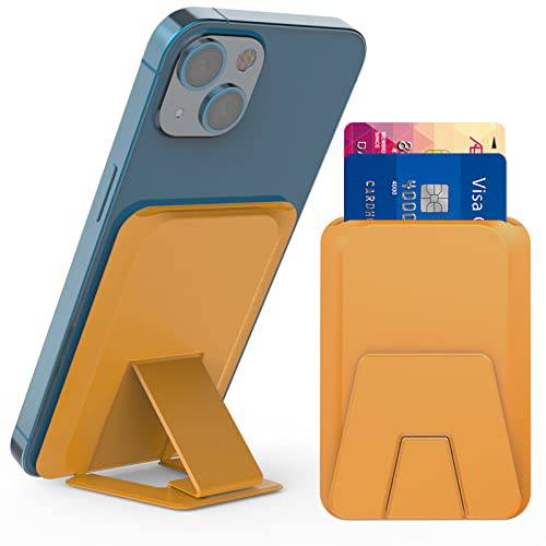 PCspring MagSafe 가죽 지갑 신용 카드 홀더  휴대폰, 스마트폰 폴더블 자석 애플 MagSafe 지갑 스탠드 호환가능한 아이폰 13, 13 프로, 13 프로 맥스 and 아이폰 12, 12 프로, 12 프로 맥스 (Yellow)