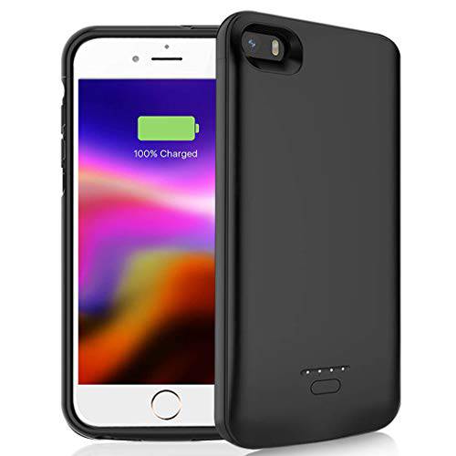 배터리 케이스 아이폰 5/ 5S/ SE, 업그레이드된 4000mAh 휴대용 충전식 배터리 팩 충전 케이스 호환가능한 아이폰 5/ 5S/ SE (4.0 인치) Extended 배터리 충전기 Case-Black