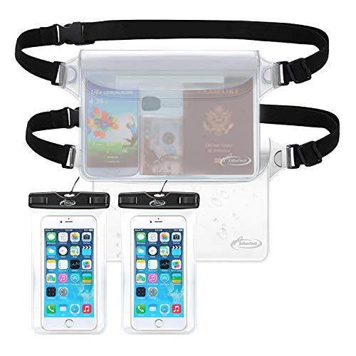 AiRunTech 방수 휴대폰, 스마트폰 백, 4 팩 방수 드라이 백 낚시, Sledding, 스케이트, 스키타기, Snowshoeing 범용 방수 파우치 iPhone(2 폰 case(Clear)+ 2 패니 Pack(Clear))