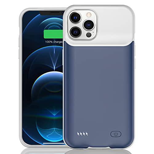 배터리 케이스 아이폰 12 프로 맥스, 강화 8500mAh 스마트 충전식 휴대용 보호 충전 케이스 Extended 배터리 백업 팩 호환가능한 아이폰 12 프로 맥스 (6.7 인치) 충전기 케이스 (블루)