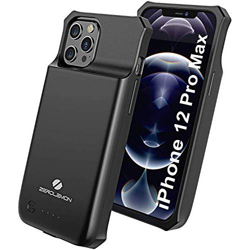 ZEROLEMON 아이폰 12 프로 맥스 배터리 케이스 5000mAh, 무선 충전 지원, SlimJuicer 휴대용 충전식 Extended 배터리 충전기 소프트 TPU 케이스 아이폰 12 프로 맥스 6.7 2020 - 블랙