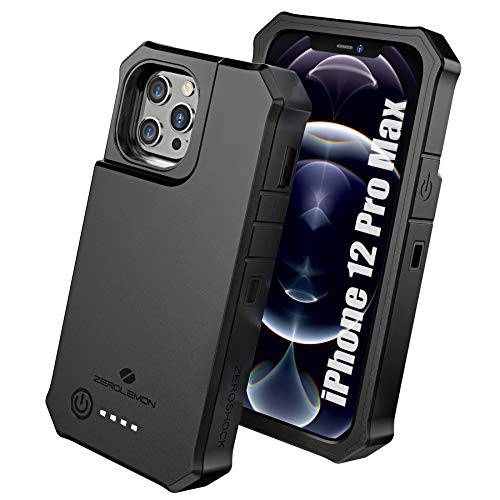 ZEROLEMON 아이폰 12 프로 맥스 배터리 케이스 10000mAh, 무선 충전&  라이트닝 헤드폰 지원, RuggedJuicer Extended 배터리 충전기 케이스 아이폰 12 프로 맥스 6.7 2020 - 블랙