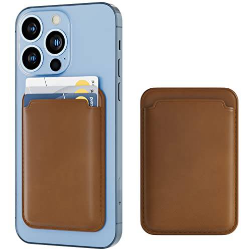 EDC 자석 지갑 카드 홀더 Designed MagSafe 호환가능한 아이폰 13/ 13 프로/ 13 프로 맥스/ 13 미니/ 12/ 12 프로/ 12 프로 맥스/ 12 미니, 3 카드 홀더 (레트로 브라운)