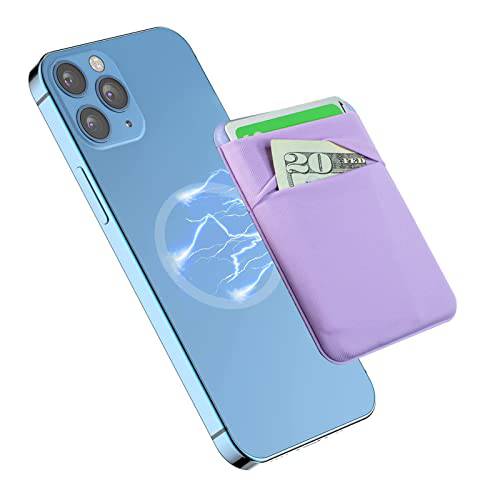 WUOJI RFID 차단 자석 Walletfor 애플 MagSafe - 신축성 천 MagSafe 지갑, 호환가능한  아이폰 13&  아이폰 12 시리즈, 탈착식 자석 카드 홀더 is an MagSafe Accessories(Purple)