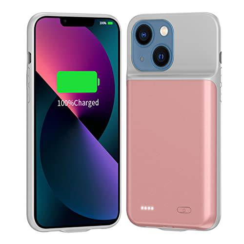 배터리 케이스 아이폰 13, YISHDA 7000mAh Ultra-Slim 휴대용 충전기 케이스 충전식 Extended 배터리 팩 충전 케이스 호환가능한 아이폰 13 (6.1 inch)-Pink