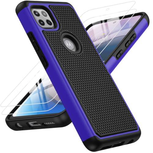 모토로라 원 5G Ace (원 5G UW Ace) 케이스: 듀얼 레이어 보호 헤비듀티 휴대폰, 스마트폰 커버 충격방지 러그드 Non 슬립 Textured 후면 - 밀리터리 프로텍트 범퍼 - 6.7inch (블랙 블루)