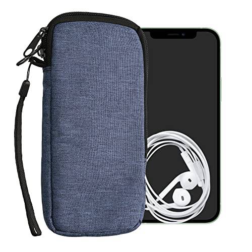 kwmobile 천 폰 파우치 사이즈 XL - 6.7/ 6.8 - 범용 슬리브 휴대용 스마트폰 백 지퍼, 손목 스트랩 - 다크 블루