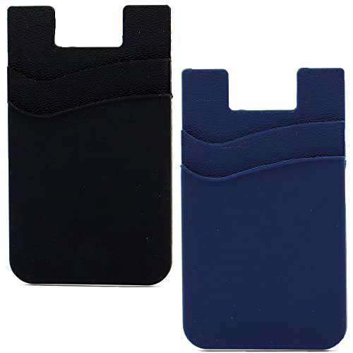 2Pack 휴대폰, 스마트폰 카드 홀더, 스틱 on 신용 카드 지갑 실리콘 더블 포켓 후면 of 휴대폰, 스마트폰 case-Black, 네이비 블루