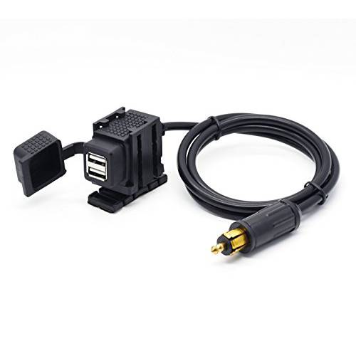 Cllena DIN Hella Plug to 2.1A 듀얼 USB 충전 소켓 파워 어댑터 for BMW 오토바이/ 폰/ 아이폰/ GPS SatNav