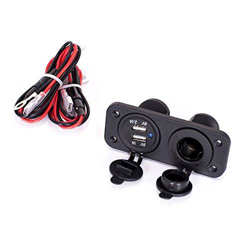 Ginsco  담배 더밝게 소켓 분배기 12V 듀얼 USB 2A/ 1A 충전 파워 어댑터 Outlet for 차량용 보트 Marine 오토바이 Scooter RV DIY Kit (블랙)
