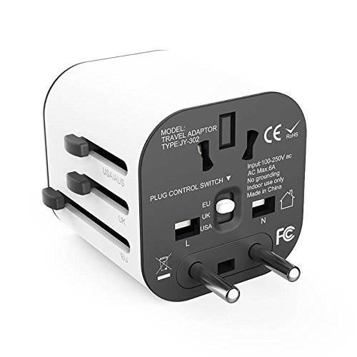 여행용 어댑터 월드와이드, 모든 in One 범용 여행용 어댑터, 벽면 AC 파워 Plug 어댑터 벽면 충전 with 듀얼 USB 충전 Ports for USA EU UK AUS(White)