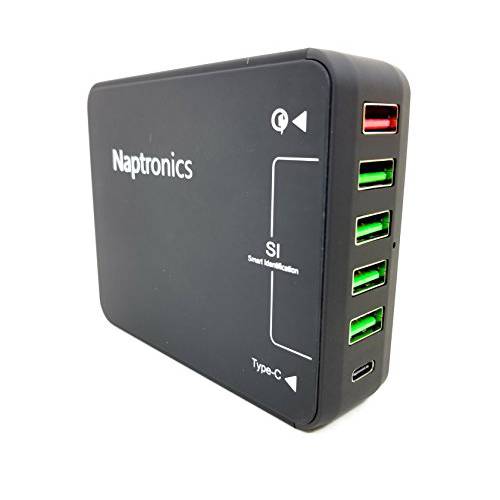 Naptronics 6Port USB 충전 스테이션 w/ Quatcomm 3.0 빠른 충전 Type-C Technology 40W for 아이폰 6, 7, 7 플러스, 아이폰 8, X, Xmax 삼성 노트 8, 갤럭시 S8, S8 플러스, Note9 스마트폰 아이패드, 태블릿