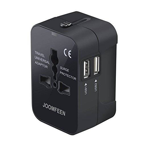 JOOMFEEN  여행용 어댑터, 월드와이드 모든 in One 범용 파워 벽면 충전 AC 파워 Plug 어댑터 with 듀얼 USB 충전 Ports for USA EU UK AUS 휴대폰, 스마트폰 노트북 (블랙)