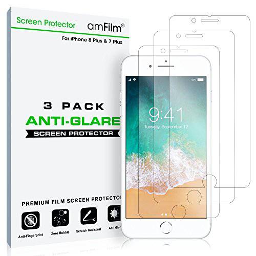 amFilm 아이폰 8 플러스, 7 플러스 화면보호필름, 액정보호필름, 프리미엄 Anti-Glare/ Anti-Fingerprint (매트,무광) 화면보호필름, 액정보호필름 for 아이폰 8 플러스 7 플러스 5.5 inch 5.5 ATT 버라이즌 T-Mobile(3-Pack)