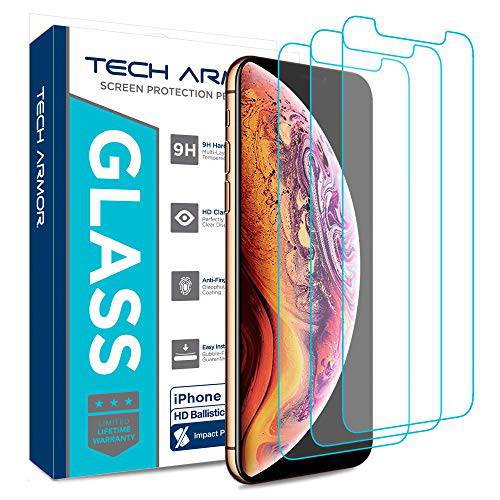 Tech Armor Ballistic 글래스 화면보호필름, 액정보호필름 for 애플 아이폰 11 프로/  아이폰 Xs/  아이폰 X - Case-Friendly 강화유리 [3-Pack], Haptic 터치 정확한 Designed for NEW 2019 애플 아이폰 11 프로