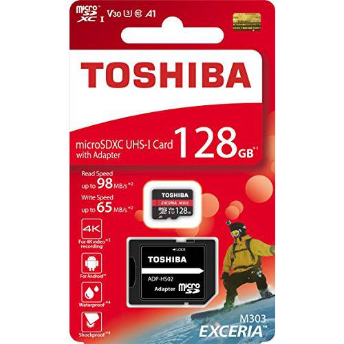 Toshiba 128GB 128G EXCERIA M303 SD 어댑터 microSDXC UHS-I U3 카드 4K Class10 V30 A1 마이크로SD 마이크로 SD 카드 메모리 카드 Read 98MB/ s Write 65MB/ s ( THN-M303R1280A2 )