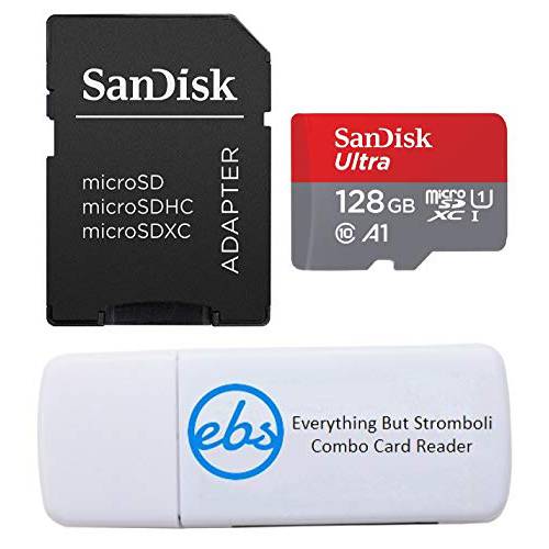 샌디스크 128GB SDXC 미니 울트라 메모리 카드 번들,묶음 Works with 삼성 갤럭시 J6+, J4+, Book2 폰 or 태블릿, 태블릿PC Class 10 (SDSQUAR-128G-GN6MN) 플러스 (1) Everything But 스트롬볼리 (TM) 카드 리더, 리더기