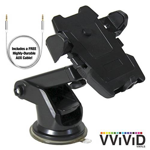 VViViD Rev 조절가능 접착 대시보드 마운트 자동차 범용 핸드폰 거치대 Including 화이트 직물 Aux 케이블 (1 팩)