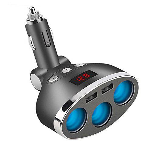 차량용 충전, 120W 3-Socket 담배 더밝게 파워 어댑터 DC 분배기 3.1A 듀얼 USB 차량용 충전 12/ 24V with LED 전압,볼트 디스플레이 for 스마트폰