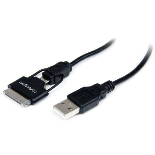 StarTech.com 0.65m (2 ft) Short 애플 30-pin 도크 커넥터 or 미니 USB to USB Combo 케이블 for iPod/  아이폰/  아이패드 (USB2UBADC1M), 블랙