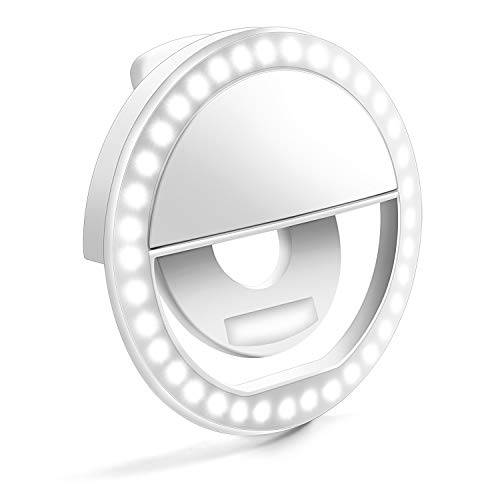 Selfie 링 라이트, Enlody 디 밍이 가능한 클립 링 조명 - 충전식 36 LED 전구 라이트 아이폰, 안 드 로이드, 태블릿, iPad, 노트북, 카메라 (화이트)
