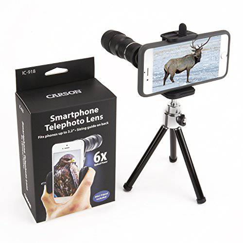 Carson HookUpz 범용 디지스코핑 스마트폰 어댑터 with 6x18mm 망원 렌즈 단안경 and Mini 조절가능 삼각대 (IC-918)