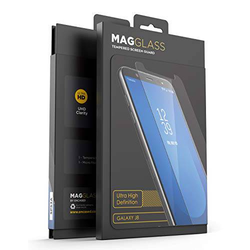 MagGlass 강화유리 for 갤럭시 J8 화면보호필름, 액정보호필름, (케이스 호환가능한) 한층더강화된 XT90 풀 디스플레이 차단 (고 Clarity) 크리스탈 클리어 HD 스크린 방지 (for 2018 삼성 J8 폰)