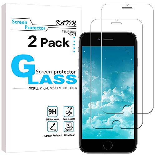 KATIN  아이폰 SE 2020 화면보호필름, 액정보호필름 - [2-Pack] for 애플 아이폰 SE 2020,  아이폰 8,  아이폰 7,  아이폰 6S,  아이폰 6 [4.7-inch] (Japan 강화유리) No-Bubble, 9H 강도, 간편 to Install