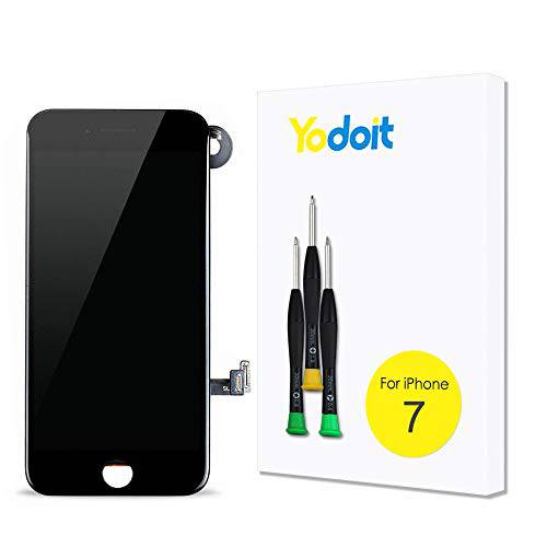 Yodoit for 아이폰 7 LCD 디스플레이 and 디지타이저 조립품 글래스 터치 스크린 교체용 with 프레임 스페어 부속 (전면 카메라, 센서 플렉스,구부러지는, 쉴드 Plate, 이어폰 스피커)+  도구 (4.7 inches 블랙)
