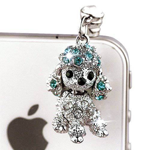 IP483-B Cute Crystal Blue Poodle Dog Dust Proof Phone Plug Cover Charm For iPhone Android 3.5mm