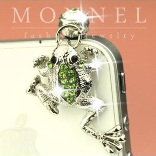 IP448-B Cute Green Crystal Frog Anti Dust Plug Cover Charm for Iphone Android
