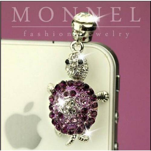 IP202-B New Cute Purple Crystal 3D Turtle Anti Dust 3.5mm Plug Cover For iPhone & Android