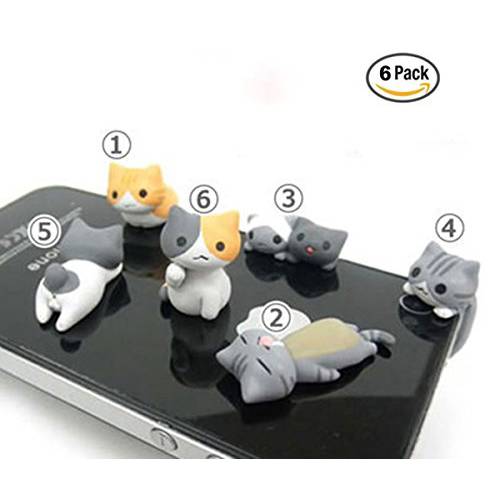 OKOK 6 Pcs Cute Cat Dust Plug Stopper Universal 3.5mm Anti Dust Earphone Jack Plug Cap for for iPhone, Samsung, HTC, More Phones and Tablets