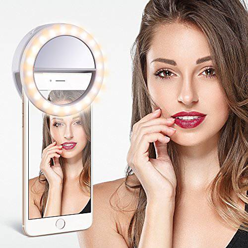 Tycka 40 LED Selfie 링 라이트, 무단계 밝기 제어, 독립적 인 디 밍이 가능한 따뜻한 흰색과 차가운 흰색, 클립형 및 충전식 디자인, 울트라 블루투스, iphone 삼성 구글 등
