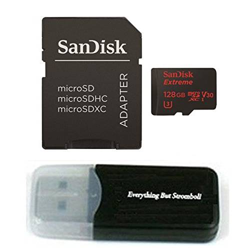 샌디스크 128GB Extreme Works with 삼성 갤럭시 노트 9 4K 메모리 카드 UHS-1 V30 미니 SDSQXAF-128G-GN6MN Class 10 with Everything But 스트롬볼리 (TM) 카드 리더, 리더기