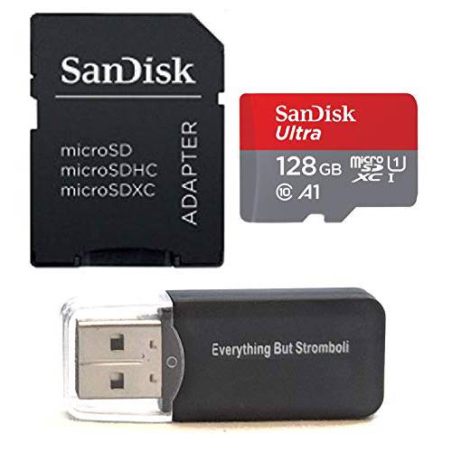 샌디스크 128GB 울트라 미니 SDXC 메모리 카드 번들,묶음 Works with 삼성 갤럭시 J2 (2017), J2 Core, J2 프로 (2018) 폰 UHS-I Class 10 (SDSQUAR-128G-GN6MN) 플러스 Everything But 스트롬볼리 (TM) 카드 리더, 리더기
