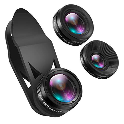 AMIR 폰 카메라 Lens, 230°Fisheye Lens, 0.65X 슈퍼 와이드 앵글 Lens, 15X Macro Lens, for Tik Tok, 브이로그 영상, Clip on 폰 렌즈 for 아이폰 11 11 프로, X, Xs, XR 8 7 플러스 7, 삼성, 스마트폰