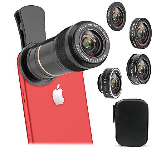 Vorida 5 in 1 휴대 전화 카메라 렌즈, 12X 망원 렌즈 + 198 ° 어안 렌즈 + 0.6X 광각 렌즈 + 15X 매크로 렌즈 + CPL for iPhone X 8 7 6 Plus, Samsung, etc.