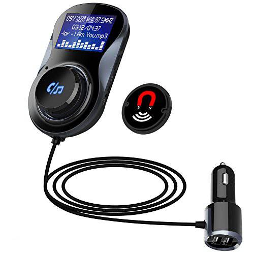 차를위한 블루투스 FM 송신기 QC3.0를 가진 ELE KING 무선 블루투스 FM 라디오 접합기 똑똑한 두 배 USB 항구 차 충전기 5V / 3.4A & 2.4A 塋 딅삷 년 보증 (공기 환기 홀더에)