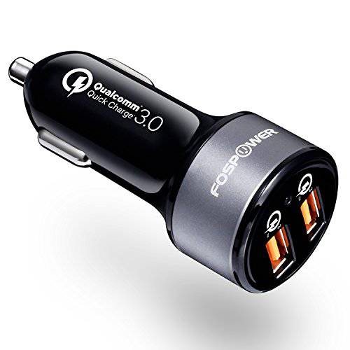 FosPower USB 듀얼 차량용 충전, UL Listed 36W 고속충전 퀄컴 3.0 빠른 충전 2-Port USB 담배 더밝게 스마트 Ports with LED 라이트