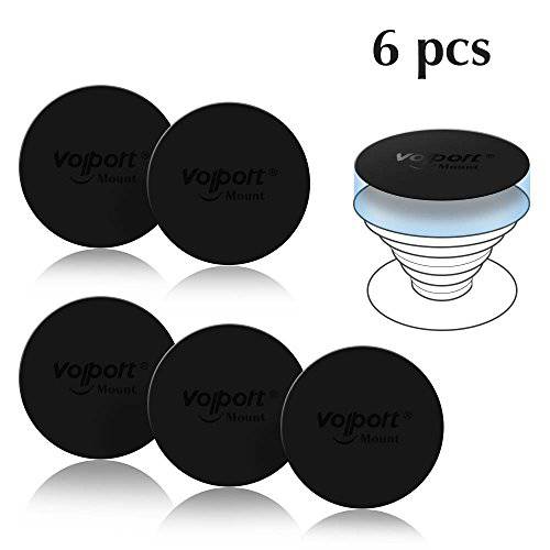 VOLPORT Mount Metal Plates Replacement 6pcs for Magnetic Phone Car Mount, Strong MagicPlate Metal Disc with Sticky Adhesive for Universal Magnet Cell Phone Pop Cradle Holder & Grip