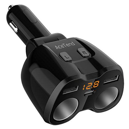 차량용 충전, AceTend 2-Socket 담배 더밝게 어댑터 소켓 분배기 12/ 24V 80W with LED 배터리 전압,볼트 디스플레이/ 듀얼 USB 차량용 충전 4.8 a/ Type-C Port 충전 for GPS/ 아이폰/ 안드로이드 and More