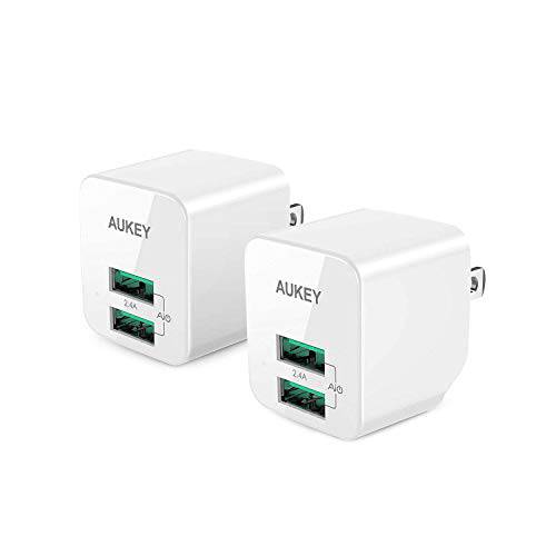 AUKEY USB 벽면 충전 USB 충전 with 폴더블 Plug 울트라 컴팩트 듀얼 USB Port 2.4A 출력 for 아이폰 11 프로 맥스, 아이패드 프로, 에어팟 프로, 삼성 and More (2-Pack)