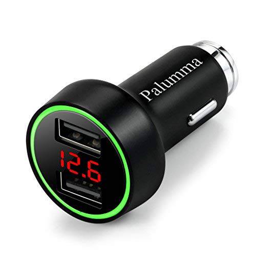 Palumma 24W/ 4.8A 듀얼 USB 차량용 충전, 12V to USB Outlet with 담배 더밝게 전압,볼트 Meter led/ LCD 디스플레이 배터리 적은 전압,볼트 경고 (블랙)
