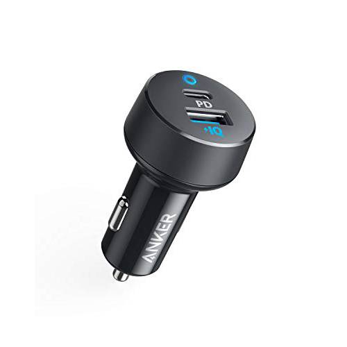 Anker 차량용 충전 USB C, 30W 2-Port 컴팩트 타입 C 차량용 충전 with 18W 파워 Delivery and 12W PowerIQ, PowerDrive PD 2 with LED for 아이패드 프로 (2018), 아이폰 Xs/ 맥스/ XR/ X/ 8/ 7, Pixel 3/ 2/ XL and More