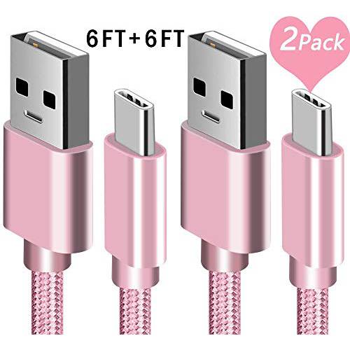 USB Type C Cable, Linwood 6FT USB C to USB 2.0 Nylon Braided Charging Data Sync Cable Compatible for Samsung Galaxy S9,Note 8,S8 Plus, Nexus 5X/6P, Nokia 8, LG V30 G6, Moto Z2, HTC U11 (6ft Rosegold)